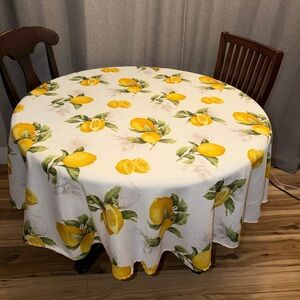 Lemon Print Tablecloth - 70in Round. Fabric
